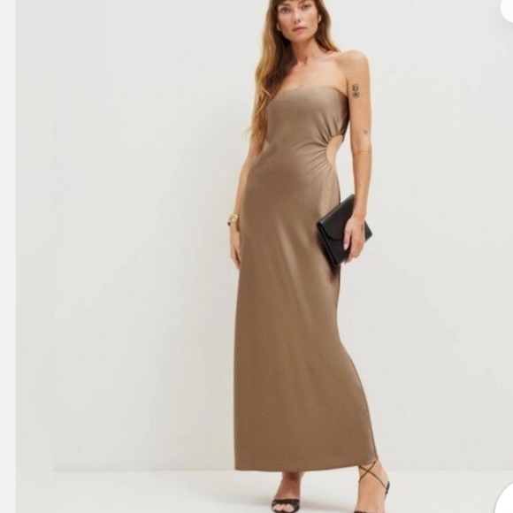 Reformation Square Neck Strapless Satin Gold Maxi Gown/Dress  Sz Medium - Picture 5 of 13